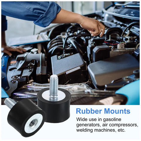 Heavy Duty M4 Rubber Mounts 4Pc Anti Vibration Isolator Kit with Zinc Plated Steel hardware visible in car engine.