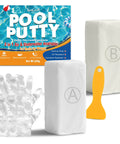 Heavy Duty Two Part Epoxy Pool Putty For Knockout Crack And Leak Plugging Underwater Or Above Concrete Fiberglass Tile Quick Cure Waterproof Patch with gloves and mixing tool.