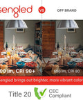 Comparison of Sengled vs Off Brand lighting; showing brighter, vibrant light with Smart Light Bulbs With S1 Auto Pairing For Alexa.