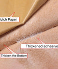 Close-up of Self Adhesive Leather Repair Patch 54x20 Inch Khaki Stick On No Sew with clutch paper and adhesive details.