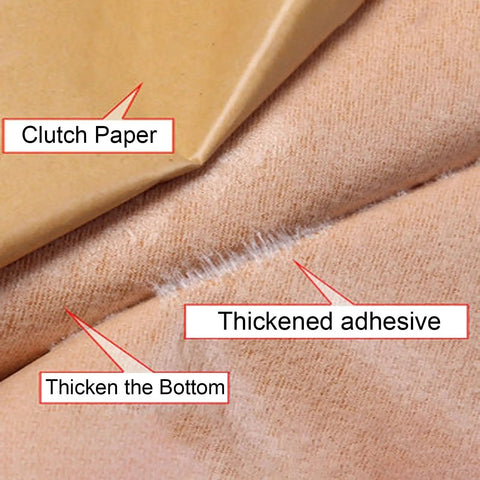 Close-up of Self Adhesive Leather Repair Patch 54x20 Inch Khaki Stick On No Sew with clutch paper and adhesive details.