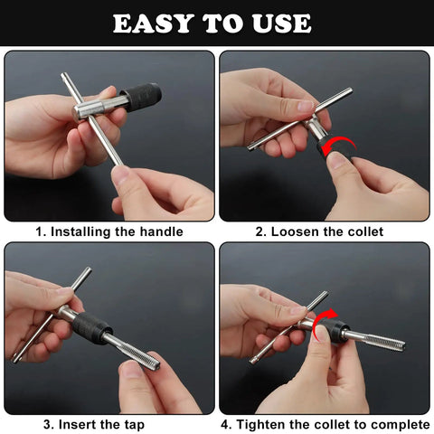 All In One 10 Piece Metric Tap Set With 2 T Handle Wrench, M3 To M12 Thread Taps, Hand Screw Tap Kit installation steps