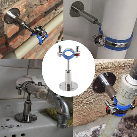 2-pack 304 stainless steel pipe clamp supports for 3/4 in tubes; blue adjustable nut, wall/ceiling mount, 50–100 mm height