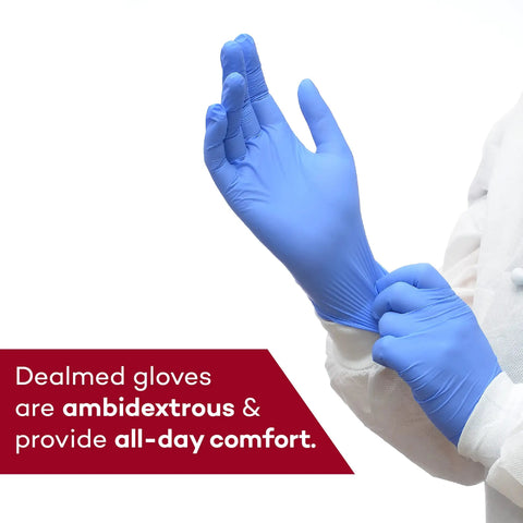 Ambidextrous Nitrile Exam Gloves 2000-Count Pack, Latex-Free And Powder-Free, blue gloves being worn on hands
