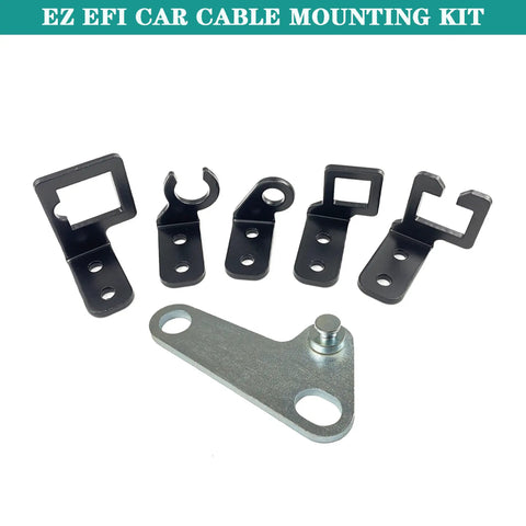 EZ EFI Cable Mount Kit for Carburetor Throttle Cable Bracket with TV Cable Routing and GM 700R4 Transmission Bracket Fitment Easy Install and Rugged Aluminum Mounts, black brackets