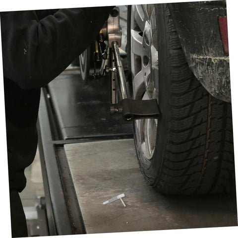 Heavy Duty Retractable Locking Pin Indexing Plunger Spring Loaded With Knurled Handle And L Shaped Mount in use on a vehicle wheel
