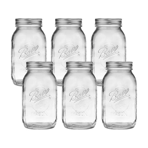 Regular Mouth Glass Mason Jars With Lids And Bands 32 Oz Quart Size Pack Of 6 For Canning Preserving Crafting And Gift Giving BPA Free