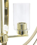 Close-up of 18 Inch Sleek Modern Orb Pendant Light With Adjustable Height Chain Three Light Metal Rings And Clear Glass Shades In Gold Finish