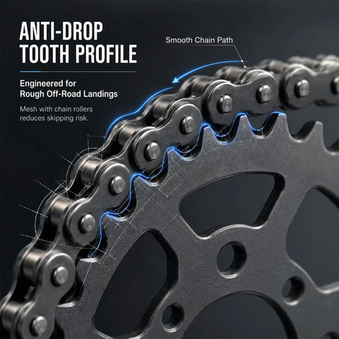 Heavy Duty 53 Tooth Aluminum Rear Chain Sprocket For X1 Spark M Dirt Bike showing anti-drop tooth profile and chain mesh.
