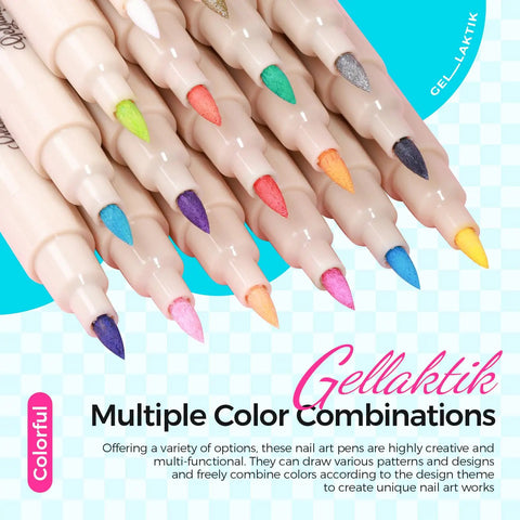 Dope 18 Color 3D Nail Art Pens Set With 0.7mm Tip showing vibrant colors for nail design dotting drawing painting.