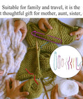 Hands using 19 Piece Knitting Cable Stitch Holders Set With Aluminum Cable Needles Bent Tapestry Needles And Safety Pins For Yarn Crochet And Sewing Projects Includes U Cable Stitch Holders Stitch Markers Must Have Handy Accessories For Yarn Lovers on green and white knitted squares.