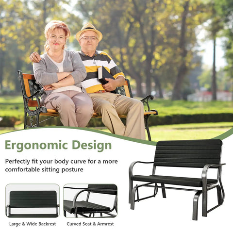 Outdoor Glider Bench With Steel Frame 2 Seat Porch Loveseat Swing For Patio Garden In Dark Green for ergonomic seating