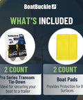 Pro Series Kwik Lok Transom Boat Tie Down Straps 2 Pack 2 Inch By 4 Foot Adjustable With Boat Pads image showing package contents.