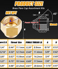 Product size chart for Brass Flare Cap Set For Compression Stop Valves 5 Piece Kit With Tubing Sizes From One Quarter Inch To Five Eighth Inch