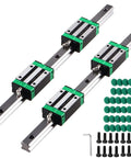 Two Pack HGR 20 Linear Guide Rails 800mm Long With Four Bearing Blocks For DIY CNC Routers Lathes And Mills Bang For Buck Setup That Delivers A Smooth Low Friction Precision Motion System In Your Home Shop. HGR20 800mm steel rails with four bearing blocks, screws, and wrench