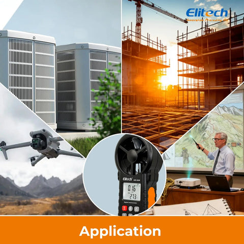 Pro Grade HVAC Anemometer With Bluetooth For Air Flow And Temperature Measurement, Real Time And Average Max Readings In CFM And CMM, Duct Traversing, System Balancing, Fume Hood Verification on hand