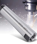 Side view of MT2 to MT1 Morse taper adapter in silver metal drill sleeve for lathe milling