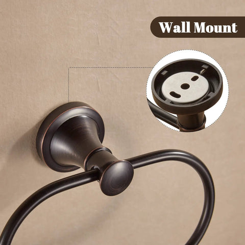 Dope Oil Rubbed Bronze Towel Ring Wall Mount For Bathroom, showing close-up of mounting bracket on wall.