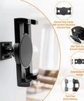 360 Degree Rotating Skateboard Wall Mount For Dope Space Saving Display And Extending Wall Hanger Universal Floating Rack in black, showing secure-grip clamp with silicone pads and 360° ball-joint rotation.