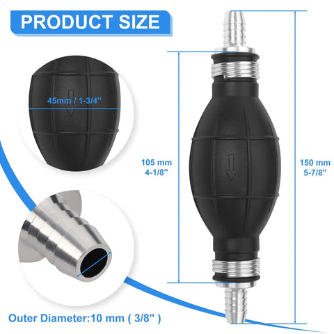 Three Eighths Inch Boat Primer Bulb For Outboard Motors Universal Carburetor Compatible Fuel Line Hand Prime Pump size details