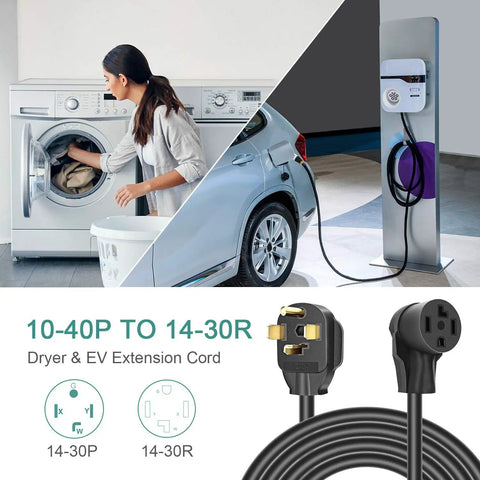 Heavy Duty Dryer Extension Cord 4 Prong 30 Amp NEMA 14 30P To 14 30R For Dryer Power And EV Charging 125 Volt To 250 Volt 10 Feet