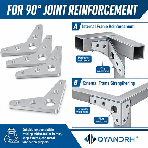 Rock Solid Steel Weld On Gusset Plates 4 Pack Of 3 Inch By 3 Inch Quarter Inch Thick triangle brackets for 90 degree reinforcement.