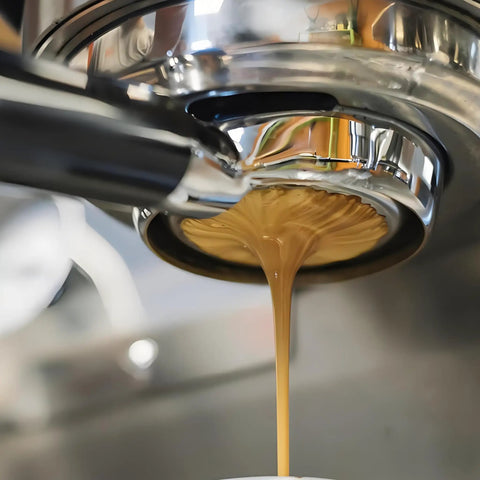 Bottomless 58mm Portafilter for E61 Group, Compatible With Rancilio Expobar Rocket Espresso Machines, coffee extraction view