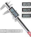 6 Inch Stainless Steel Digital Caliper With IP54 Splash Proof Protection displayed with large LCD and stainless steel rule set