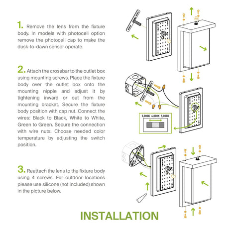 Installation guide for 14 Inch Outdoor Wall Light Front Door Sconce With 3CCT Dimmable Ultra Bright LED Waterproof ETL Listed 20W 1900LM