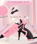 Pink Dual Temp Hot Glue Gun Kit 60W 100W With 15 Glue Sticks 7 16th Inch Pro Grade Heavy Duty Large Glue Gun showing dimensions