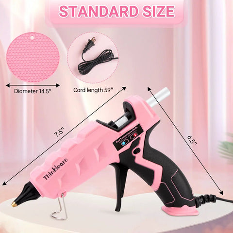 Pink Dual Temp Hot Glue Gun Kit 60W 100W With 15 Glue Sticks 7 16th Inch Pro Grade Heavy Duty Large Glue Gun showing dimensions