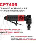 Heavy Duty Right Angle Air Die Grinder With A Slick Compact Build And 1/4 Inch Collet Delivers Knockout 23000 Rpm Torque for easy burr changes.