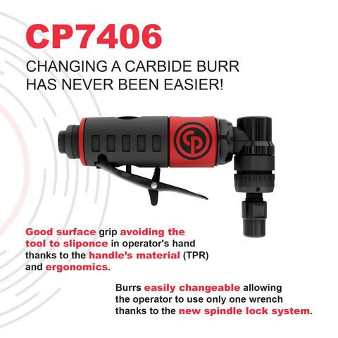 Heavy Duty Right Angle Air Die Grinder With A Slick Compact Build And 1/4 Inch Collet Delivers Knockout 23000 Rpm Torque for easy burr changes.