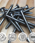 Marine Grade 316 Stainless Steel Wood Screws Size 10 x 2-1/2 Inch Flat Head Square Drive Self Tapping Rust Resistant For Outdoor Deck And Dock Projects 50 Pack close-up on wood surface