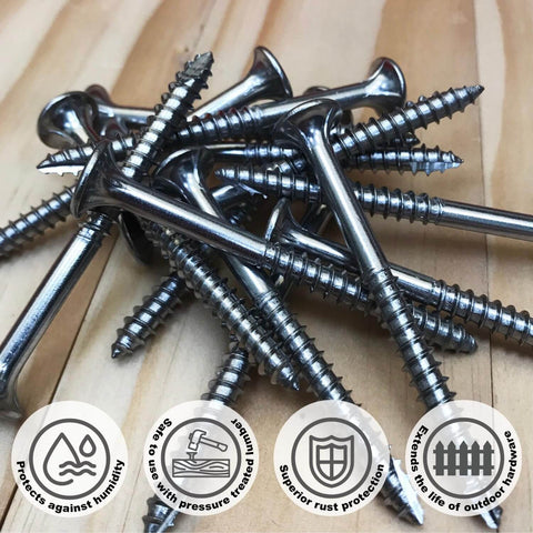 Marine Grade 316 Stainless Steel Wood Screws Size 10 x 2-1/2 Inch Flat Head Square Drive Self Tapping Rust Resistant For Outdoor Deck And Dock Projects 50 Pack close-up on wood surface
