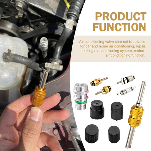 Air Conditioning Valve Core Repair Kit 16 Piece Set For Cars SUVs Trucks Universal Core Tool With Valve Seals and Charging Port Repair
