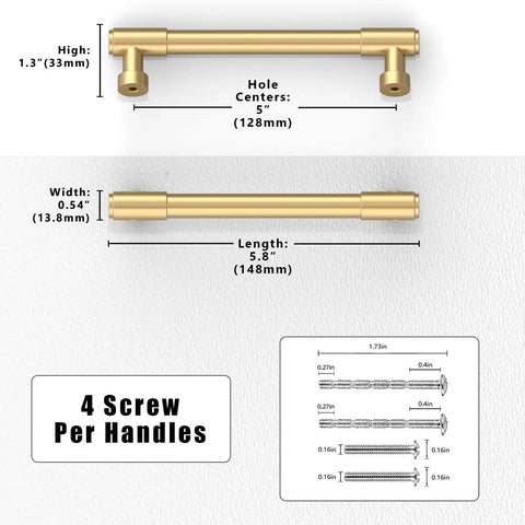 Five Pack Champagne Bronze Cabinet Pulls 5 Inch 128mm Solid Zinc Alloy Kitchen Cabinet Handles dimensions and screws