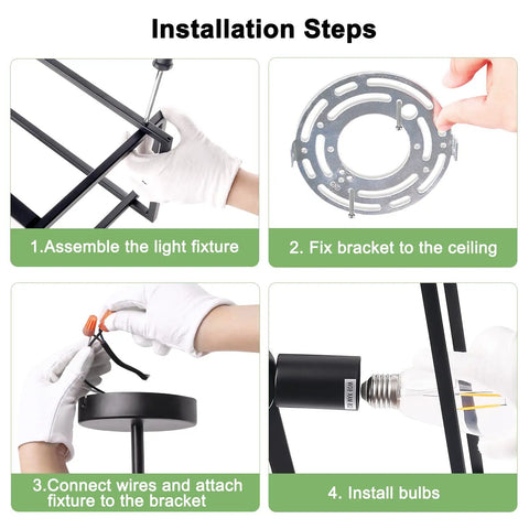 Installation steps for Four Light Black Semi Flush Mount Ceiling Light Fixture With Industrial Farmhouse Style