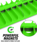Close-up of Three Pack Portable Magnetic Socket Organizer Tray For One Quarter Inch, Three Eighth Inch, And One Half Inch Drive Sockets