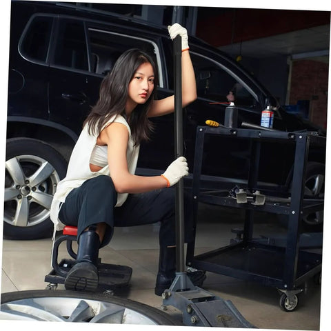 Women holding a 3 Ton Floor Jack Handle Replacement for Automotive Jacks that fits Pittsburgh floor jack parts, in a garage setting.