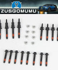 Exhaust Manifold Stud Bolt Nut Kit For Dodge Dakota Durango Ram 1500 Jeep Grand Cherokee Commander Mitsubishi Raider 4.7L V8 Replaces 6505257AA 6504331 Beefed Up Hardware Includes Bolts And Nuts, showing full set with bolts, studs, and nuts arranged on a white surface.