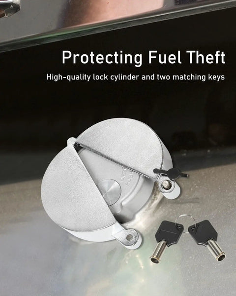 2 Pack Semi Truck Locking Fuel Cap Cover Compatible With Freightliner Sterling Western Star Class 8 Trucks Anti Theft Shield Durable Fuel Tank Cap Replacement, shown with keys