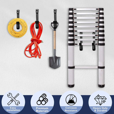 Beefed Up Heavy Duty J Hooks For Garage Storage 5 Pack Black Wall Hooks 40 Lb Capacity Easy Stud Wall Or Brick Mount Rust Resistant.
