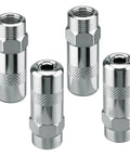 Four Pack Heavy Duty Grease Gun Coupler Tips 1/8 In NPT Replacement Set For M18 M12 Cordless Grease Guns 2448 2449 2450 49-16-2649 Built Tough With Steel Construction, High PSI Safety, Smooth Snap On Fit shown in steel construction