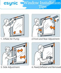Illustration of using air wedge bags for window installation, showing inflation, adjustment, and removal in four steps.