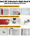 Image showing steps to use Heavy Duty 2 In 1 Cabinet Drill Template With Reliable Shelf Pin And Hinge Alignment Guide for DIY cabinetry.
