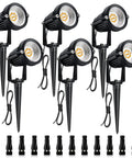 Low Voltage LED Landscape Lights 7W 12V Outdoor Garden Pathway Spotlight Kit With Connectors Six Pack, black aluminum design