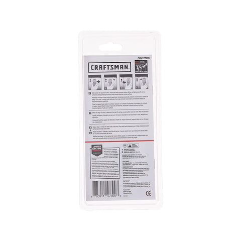 Back packaging of Three Quarters Inch Depth Stud Finder for Wood and Metal Studs, DIYer Friendly, with instructions visible.