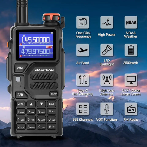 Close-up of 10W Two Way Radio For Outdoor Survival, Your Go-To Rechargeable Walkie Talkie With NOAA Weather, Built For Long Range