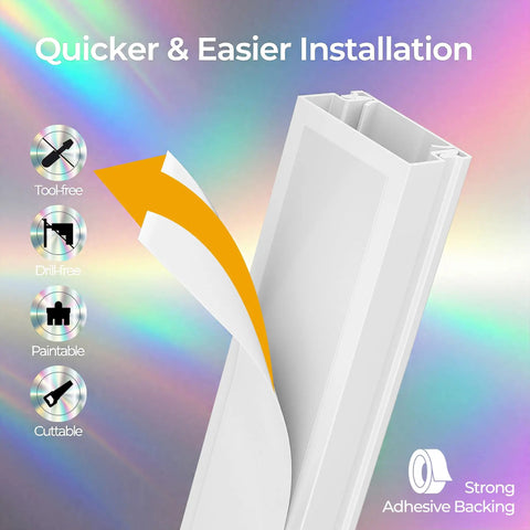 Self Adhesive Paintable Cord Hider Kit For 2 To 4 Wires On Wall Hide The Mess With A Clean Cable Cover Raceway For TV Cables White Wall Mounted Wire Covers Easy Install Modern Look, adhesive raceway close-up